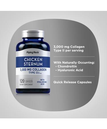 Piping Rock Chicken Sternum Type II Collagen Supplement | 3000mg | 120 Capsules | with Hyaluronic Acid | Non-GMO Gluten Free - Buy Online on GoSupps.com