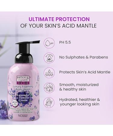 Luxury Foaming Body Wash - Hydrating Argan Oil Aloe Vera Pentavitin & Pro Vit B5 | pH 5.5 | All Skin Types | 400ml Lavender & Vanilla - Buy Online on GoSupps.com