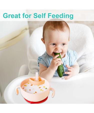 EasyRuir 3 in 1 Baby Bowl with Lid, Straw, and Snack Insert | Suction Toddler Bowl - BPA Free Self-Feeding Training Utensils | Pink - Buy Online on GoSupps.com