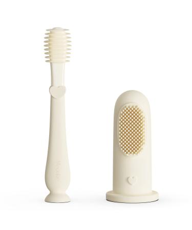 Moonkie Baby Finger Toothbrush Tongue Oral Cleaner Kit for 3 Months + 2 Pcs (Lvory) Ivory