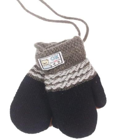 Infant Toddlers Winter Mittens with Anti-Lost String | Cute Cartoon Gloves for Baby Girls Boys 0-3 Years | Dual Layers Plush Padded Knitted Gloves in Black - Buy Online on GoSupps.com
