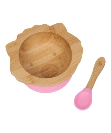 beaubaby Wombat Bamboo Suction Bowl Baby Feeding Bowl and Spoon Set Bamboo Bowl with Stay Put Silicone Suction Ring (Pink)