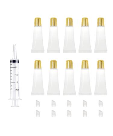 60 Pcs Lip Gloss Tubes, 10 ml / 0.34 Oz Gold Top Lip Gloss Containers Empty, Refillable Soft Cosmetic Squeeze Tubes for DIY Lip Gloss Balm Cosmetic with Free Syringe, Gold 10ml-Gold-60pcs