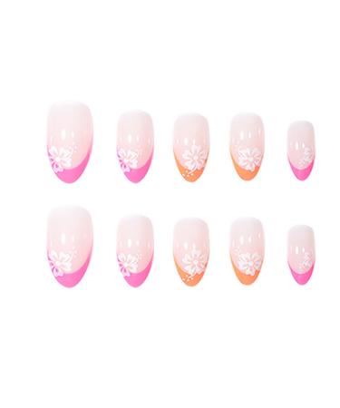 Buy French Tip Press On Nails - Short Almond Floral Designs | Glossy Full Cover Fake Nails - 24 Pcs for Women & Girls - Buy Online on GoSupps.com