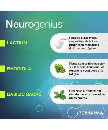 NEUROGENIUS STRESS OUT | Stress and Resistance Management | Nootropic Supplement for Mental Serenity | Formula with Sacred Basil Rhodiola & Enormous Chamomile | 30 Capsules - 3C PHARMA - Buy Online on GoSupps.com