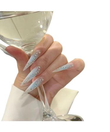 Temperament-enhancing manicure hand-customized wearing nail products blue gradient whitening nail patch detachable temperament.(S)