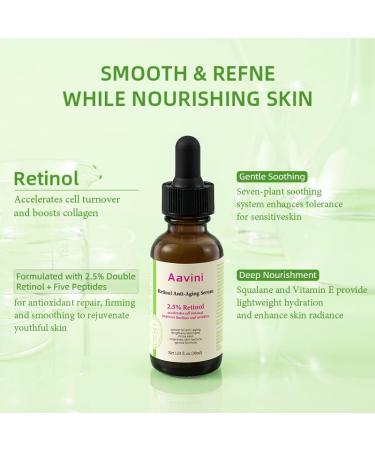Retinol Anti-Aging Serum 2.5% Dual Retinol Peptides & Botanical Extracts Firming Smoothing Gentle Slow Release Formula For Fine Lines & Elasticity - Buy Online on GoSupps.com