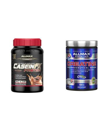 ALLMAX CASEIN-FX Chocolate 2lb & Creatine Monohydrate Micronized Creatine Powder for Strength and Muscle Recovery Gluten Free & Fast Absorbing 400g