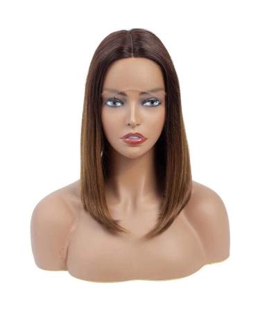 Real real hair short smooth hair wig female t shammic lace wig natural and color gradient real hair wig remy hair 150 dense ladies heat -resistant wig 12 inches