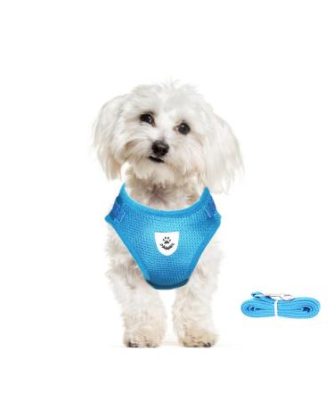 Meioro dog harness with leash reflecting soft padded dogs crockery-active adjustable breast dishes for small medium-sized puppies cat-black vest (azure blue L-breast: 41-46cm) L-breast: 41-46cm azure blue