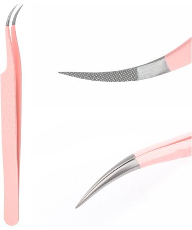 Tweezers for Eyelash Extension Professional Pink Stainless Steel Curved Tip Professional Eyelash Tweezers Striped FADVAN (Bending with Small Angle) Bending with Small Angle Pink - Buy Online on GoSupps.com