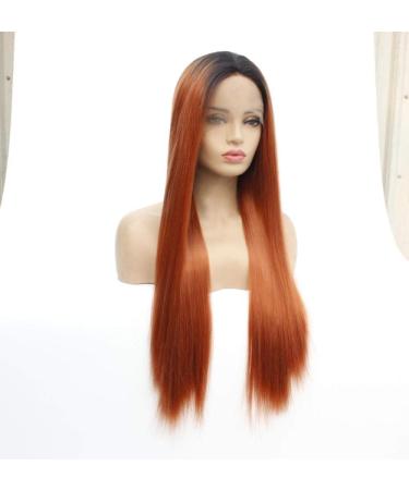 Bghjue n Wig Orange Long Straight Synthetic Wig for Women Left Side Paring White Color Heat Resistant Replacement Hair Wight High Density