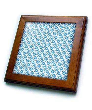 3dRose 8x8 Framed Tile - Two Kisses Collided Lip Boyish Blue Lips Pattern Pattern - Lipstick Kisses