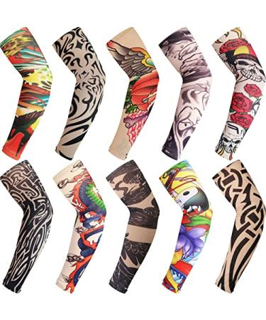 BULEFSEA 10 Pieces Temporary Tattoo Sleeves for Men and Women  Temporary Fake Sunscreen Tattoo Sleeves Kit