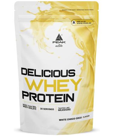 Peak delicious whey protein - 900g taste white choco coco i 30 portions i powder i protein source: whey protein concentrate + isolate i without sugar additive i with digestive enzyme lactase