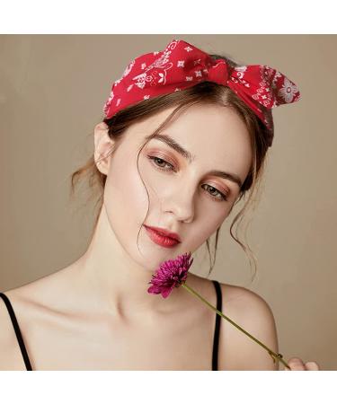 Paisley Print Wide Bow Headband for Women - Cute Rabbit Ear Hair Accessories - Buy Online on GoSupps.com