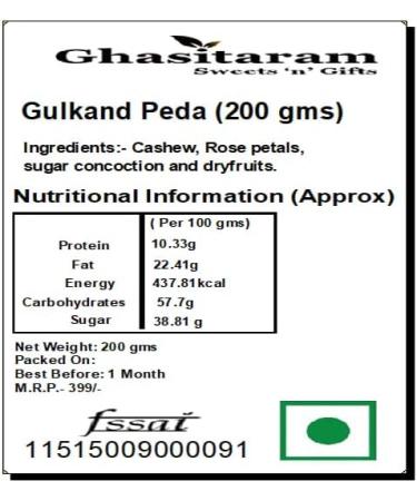 Ghasitaram Gifts Indian Sweets - Gulkand Peda (200 GMS) (200gms) - Buy Online on GoSupps.com