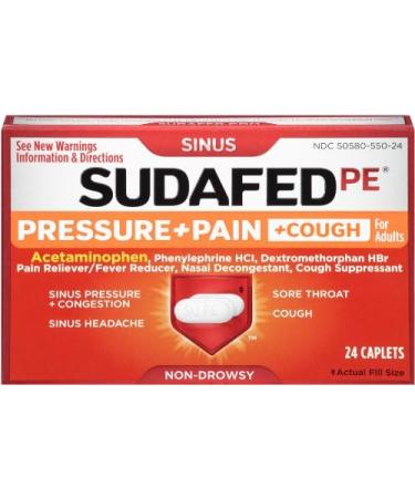 Sudafed PE Pressure Plus Pain Caplet 24ct - Fast Relief for Sinus Pressure and Pain - Buy Online on GoSupps.com