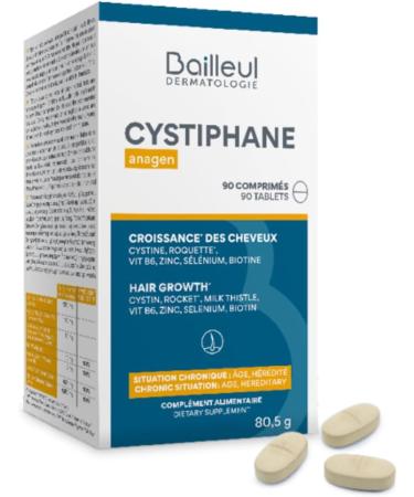 Bailleul | Cystiphane Anagen | Hair Food Supplement | Promotes Hair Growth & Strength | Chronic Hair Loss | Cystine Vitamin B6 | 90 Tablets - Buy Online on GoSupps.com