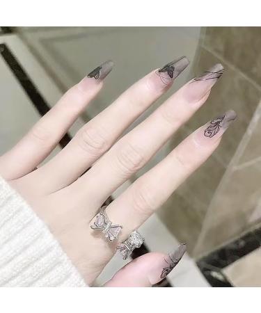 24Pcs/Set Press On Nails Dark Matte Rose Long Trapezoidal High Grade European and American Matte Butterfly False Nail False Nails Fake Nails Full Cover Nail Manicure Press on nails for Women and Girls - Buy Online on GoSupps.com