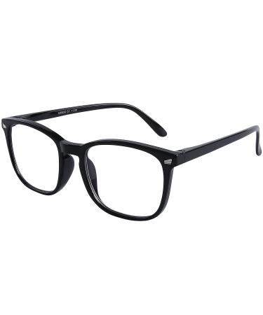 DOOViC Blue Light Filter Reading Glasses Square Frame Large Lenses Glasses with Prescription Strength 024 Black 0.0 x