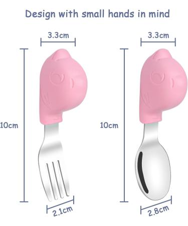 Vicloon Baby Fork and Spoon Set - Silicone Stainless Steel Cutlery for Children, Ergonomic Design for Self-Feeding (Pink Bird) - Buy Online on GoSupps.com