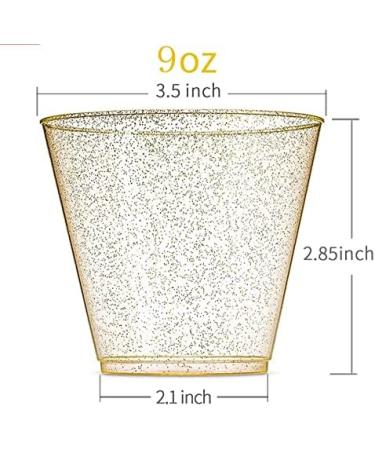 Suniney 40 PCS Disposable Cups Gold Glitter Plastic Cups 9Oz Disposable Clear Drinking Cups Fashion Party Cups Wine Cups Glasses Tumblers for Wedding Bridal Shower Baby Shower Birthday Anniversary Home Office Bars Champagne Cold Drinks Tea Punch Juice Sod - Buy Online on GoSupps.com