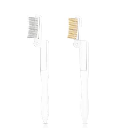 Sibba Folding Eyelash Comb 2 PCS Metal Teeth Eyelashes Separator Curler Steel Eyebrow Mascara Brush Lash Comb Cosmetic Brushes Makeup Grooming Tools (Transparent) 2pcs Transparent