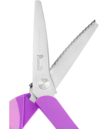 P.LOTOR Sewing Pinking Shears 9.3 Inch - Sharp Stainless Steel Blades for Fabric, Paper, Leather - Lightweight Serrated Craft Scissors with Comfortable Handle - Purple - Buy Online on GoSupps.com