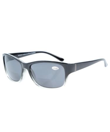 Eyekepper Sun Readers Plastic Frame Round Bifocal Sunglasses +1.50 Black Clear Frame