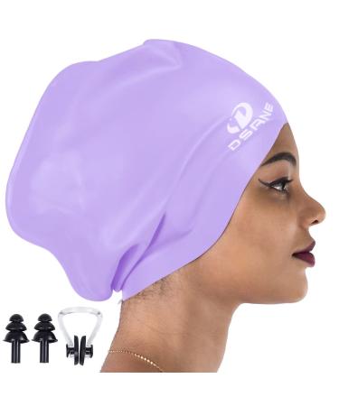 Dsane Extra Large Swimming Cap for Women and Men Special Design Swim Cap for Very Long Thick Curly Hair&Dreadlocks Weaves Braids Afros Silicone Keep Your Hair Dry light purple XX-Large