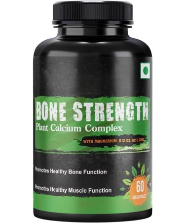 Eleven Zone Bone Strength - Plant-Based Calcium Magnesium Zinc Vitamin D3 VIT B12 K2 - GMO Soy Gluten Free Ingredients - Whole Food Supplement for Bone Health - 60 Vegan Friendly Capsules