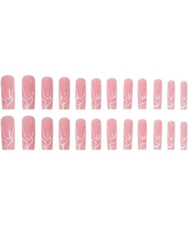 JUSTOTRY 24 Pcs Pink French Press on False Nails with Pearls - Medium Acrylic Coffin Fake Nails for Women | Ballerina Stick on Nails with Patterns and Glue for Nail Art - Buy Online on GoSupps.com