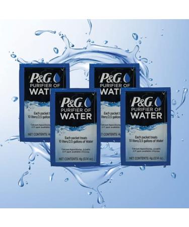 P&G Purifier of Water Portable Water Purifier Packets. Emergency Water Filter Purification Powder Packs for Camping, Hiking, Backpacking, Hunting, and Traveling. (4 Packets)