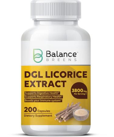 Balancebreens DGL Deglycyrrhizinated Licorice 3800 mg Supplement - 200 Non-GMO Capsules - Digestive Enzymes Promote Gut Health Acid Reflux Digestion and Heartburn Support