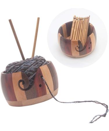 LAMXD Wooden Yarn Bowl Holder with 12 Bamboo Crochet Hooks - Handmade Wool Storage Organizer for Knitting & Crochet - 15 cm - Buy Online on GoSupps.com
