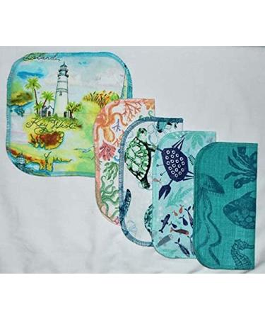 Sea Lovers Set of 5 2 Ply Printed Flannel 8x8 Inches - Coastal-inspired Cleaning Cloths - Buy Online on GoSupps.com