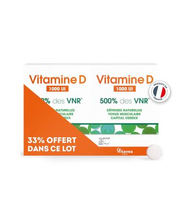 Vitavea - Vitamin D 1000 IU - Food Supplement Natural Defenses Immunity - Strengthened Natural Defenses Maintenance of Bone Capital - 180 tablets - 6 months - Made in France