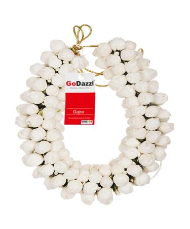 GoDazzl Artificial Jasmine Mogra Hair Gajra Garland Juda Bun Decoration - White 28 CM Long - Realistic Hair Accessory for Women and Girls - Buy Online on GoSupps.com