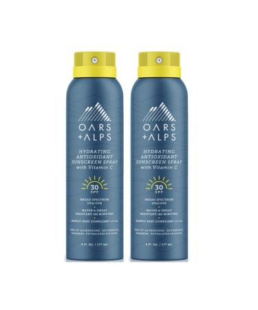 Oars + Alps Hydrating SPF 30 Sunscreen Spray Naturally Derived Skin Care Infused with Vitamin C and Antioxidants Water and Sweat Resistant 6 Oz Each 2 Pack