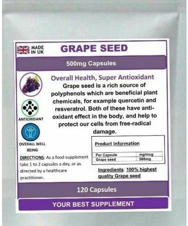 Grape Seed Capsules 500mg Super Strong Antioxidant SkinAnti inflammatory 30 - Buy Online on GoSupps.com