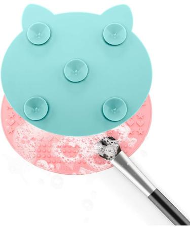  2-Pack Makeup Brush Cleaning Mat Cute Cat Animal Design Silicone Portable Brush Cleaner Pad Washing Tools with Suction Cups (Green+Pink) - Buy Online on GoSupps.com