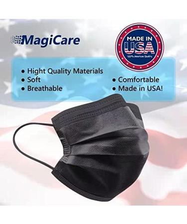 MagiCare Black Disposable Face Masks Made in USA - 50ct Box | Premium 3 Ply for Adults - Soft, Breathable & Comfortable - Buy Online on GoSupps.com