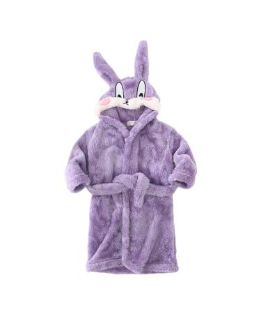Miyanuby baby boy girls bathrobe soft flannel long arm animal hoodie morning mantle nightwear homewear for children baby boy girls gift 1-2 years #3 rabbits violet