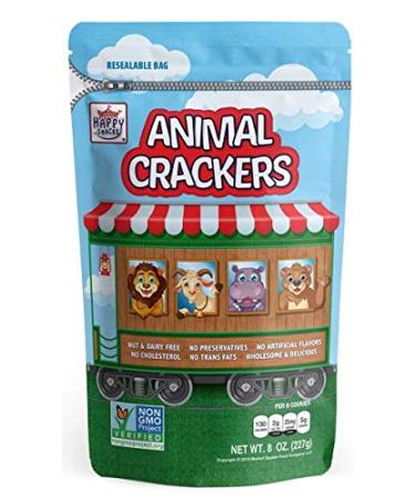 Happy Snacks Animal Crackers - Non GMO, Plant Based Ingredients, Animal Crackers Snack Packs, Nut & Peanut Free, Fortified with Essential Vitamins & Minerals, No Artificial Ingredients - Circus, 8 Oz Bag (Pack of 6) Original