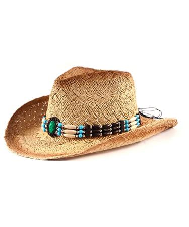 SoJourner Bags Men & Women's Cowboy Cowgirl Hat - Western Hats for Women, Adjustable Cowboy Hat Men with Wide Brim Turquoise Beads