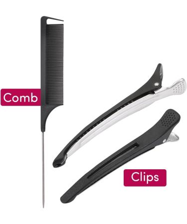 Hair Comb - Rat Tail Comb Fine Tooth Pin Tail Comb Sectioning Hairdressing Styling Cutting Parting Tails Comb With Metail Tail & 2 large Sectioning Hair Clips for Women Men Girls By HY DOT - Buy Online on GoSupps.com