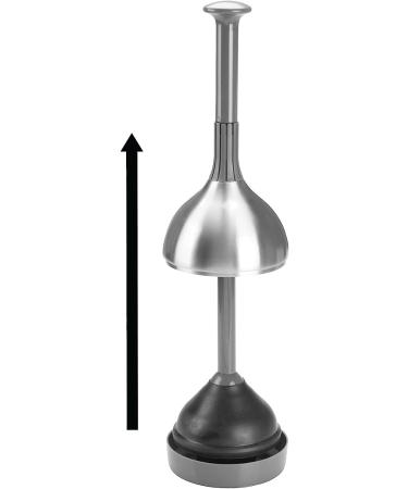 mDesign Toilet Plunger Set with Lift & Lock Cover - Modern Heavy Duty Gray/Brushed Stainless Steel - Compact Freestanding Storage Caddy for Bathroom - Buy Online on GoSupps.com