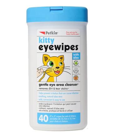 Petkin Kitty Eye Wipes, 40 Moist Wipes - Gentle Eye Cleaning Wipes Remove Dirt, Discharge, & Tear Stains - Safe, Convenient, Easy to Use Pet Wipes for Cats & Kittens - Ideal for Home or Travel