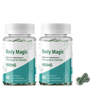Body Magic Chlorophyll Capsules Remove Body Odor Naturally 60 Capsules 450 mg (Pack of 2) 60 Count (Pack of 2)